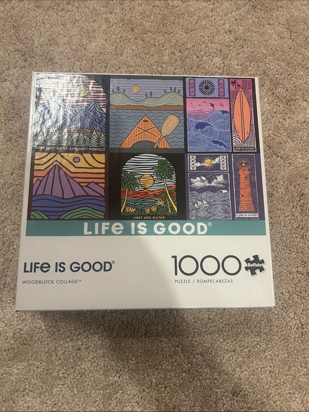 Life Is Good Multicolor Woodblock Collage 1000-Piece Puzzle